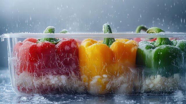 Frozen Colorful Bell Peppers with Rice in Packaging