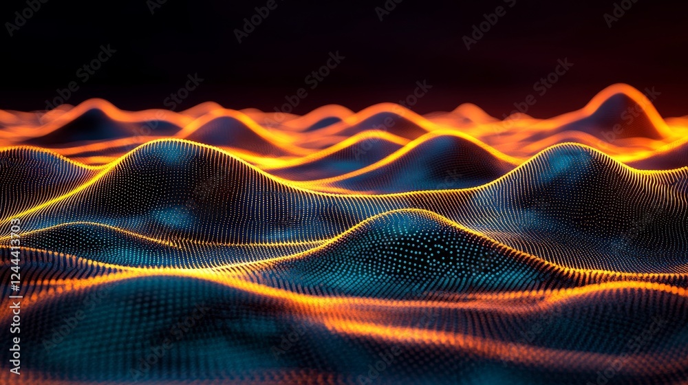 Poster in a dark setting, golden lines create a network of luminous dots and triangles in an abstract desig