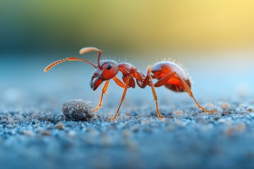 Ant Carrying Crumb: Detailed Close-up of Exoskeleton and Antenna