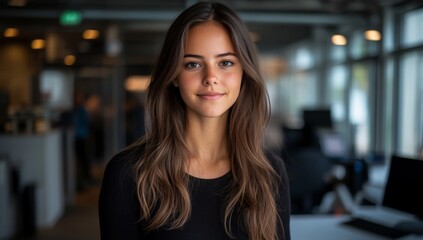 Modern, bright office with open floor plan, computers, and natural light