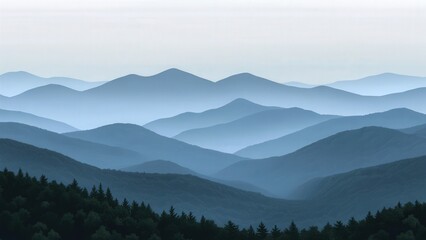 Serene Mountain Landscape with Layers of Blue Hues