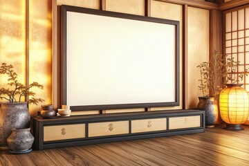 Tranquil Japandi Kitchen Design Highlighting Blank Frame - Suitable for Design Guides