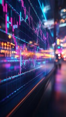 Obraz premium Blurred City Lights with Abstract, Glowing Lines Form A Futuristic Data Visualization Background.