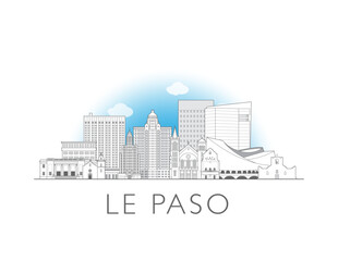 Fototapeta premium El Paso, Texas, skyline. Hand drawn vector illustration. Linear style.