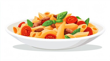 A Delicious Plate of Cavatappi Pasta with Vegetables and Herbs, Ready to Eat, Isolated on a White Background