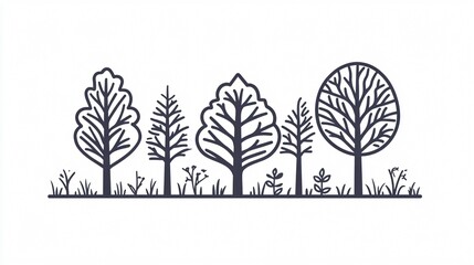 Line Art Tree Icon: Minimalist Rectangle Shape Design for Web and Print