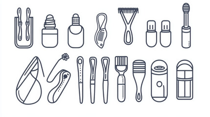 Nail manicure service drawings types color line icon. Manicure and pedicure master tools, cosmetics and makeup shop or thin line vector sign. Woman beauty or spa salon cosmetology outline pictogram