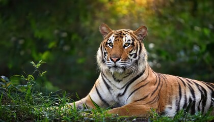 Majestic Bengal Tiger Roaming Through Vibrant, Verdant Forest, Showcasing Power and Grace Amidst Natures Beauty, Captured in Perfect Harmony with the Wild.