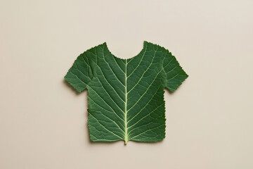 Sustainable clothing concept. t-shirt shape made from green leaf. Eco fashion