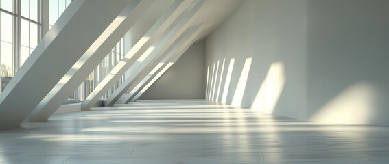 Obraz premium Empty Long Light Corridor. A modern white background framed by a futuristic Sci-Fi Triangle Tunnel. 3D Rendering