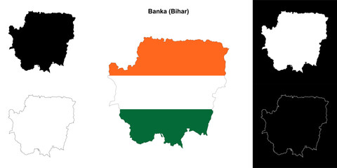 Obraz premium Banka district (Bihar) blank outline map set