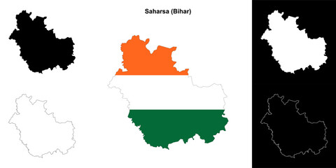 Saharsa district (Bihar) blank outline map set