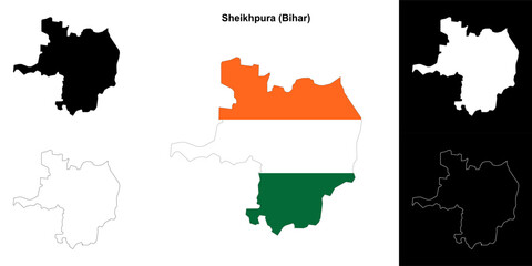 Fototapeta premium Sheikhpura district (Bihar) blank outline map set
