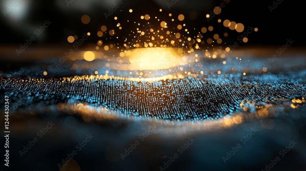 Wall mural digital cyberspace filled with particles and digital data network connections concept