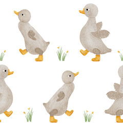 Cute goose seamless pattern on transparent background. Use for kids wallpaper, fabric and others.