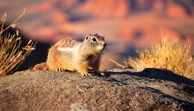 Stunning Beldings Ground Squirrel Caught in Action Against Stark Oregon Landscape at Dusk Capturing Vibrant Colors and Textures of Northwestern Wildlife