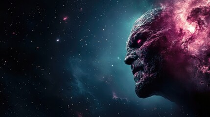 Cosmic entity emerging from nebula in vast galaxy