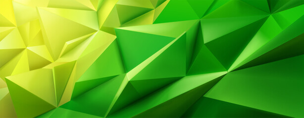 Vibrant abstract crystal background featuring a mosaic of interconnected green shapes, creating a dynamic, geometric pattern with varying shades and depth.