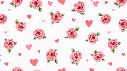 seamless background with red roses and hearts for valentine