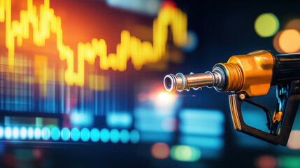 Fototapeta premium Petroleum Fuel Nozzle with Blurred Energy Market Graph Depicting Global Oil Price Fluctuations in the Industrial Sector