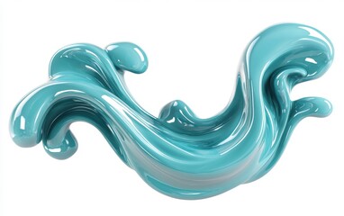 Turquoise water-like paint splash twisting in the air, isolated on white