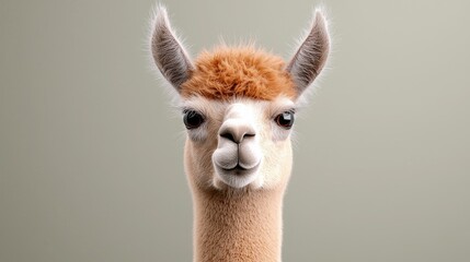 Obraz premium Curious alpaca portrait, neutral background, farm animal