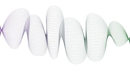  Vector curvy abstract line art wavy flowing dynamic green purple white background in concept music or sound, wave, wind, information flow
