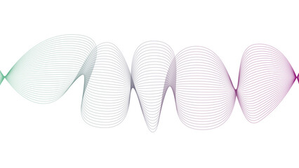  Vector curvy abstract line art wavy flowing dynamic green purple white background in concept music or sound, wave, wind, information flow