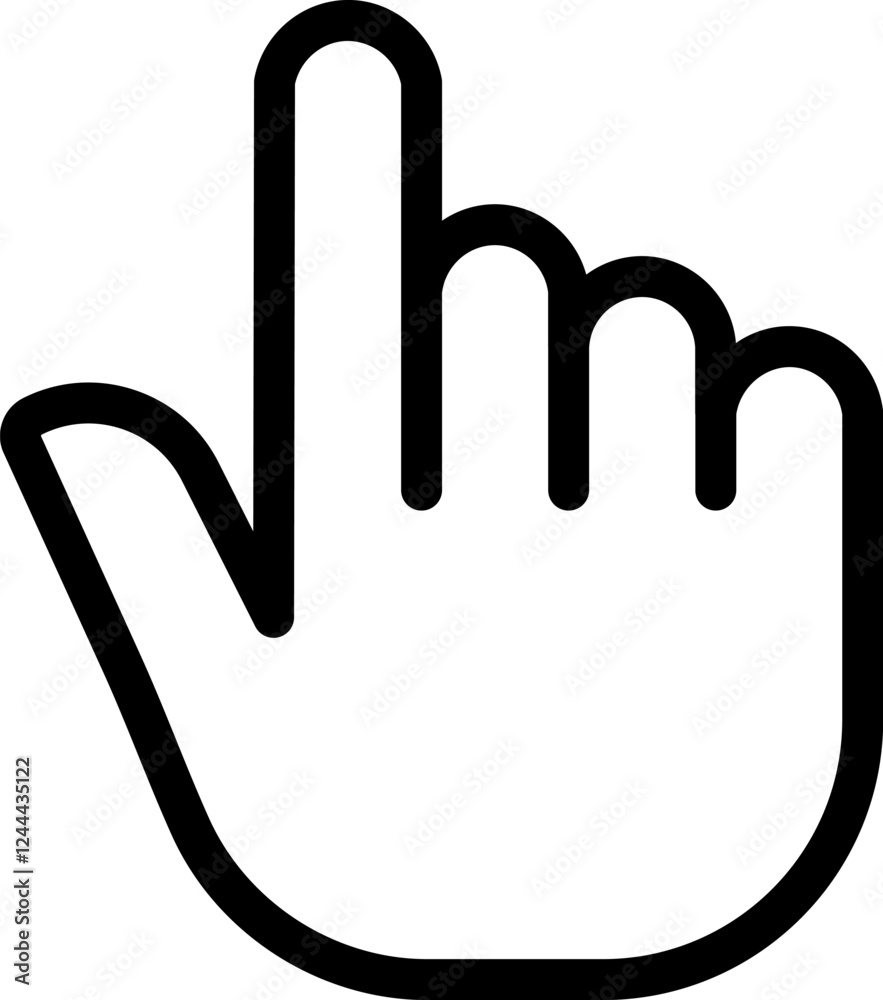Poster black and white icon depicting a hand cursor clicking, featuring an extended index finger. this symb