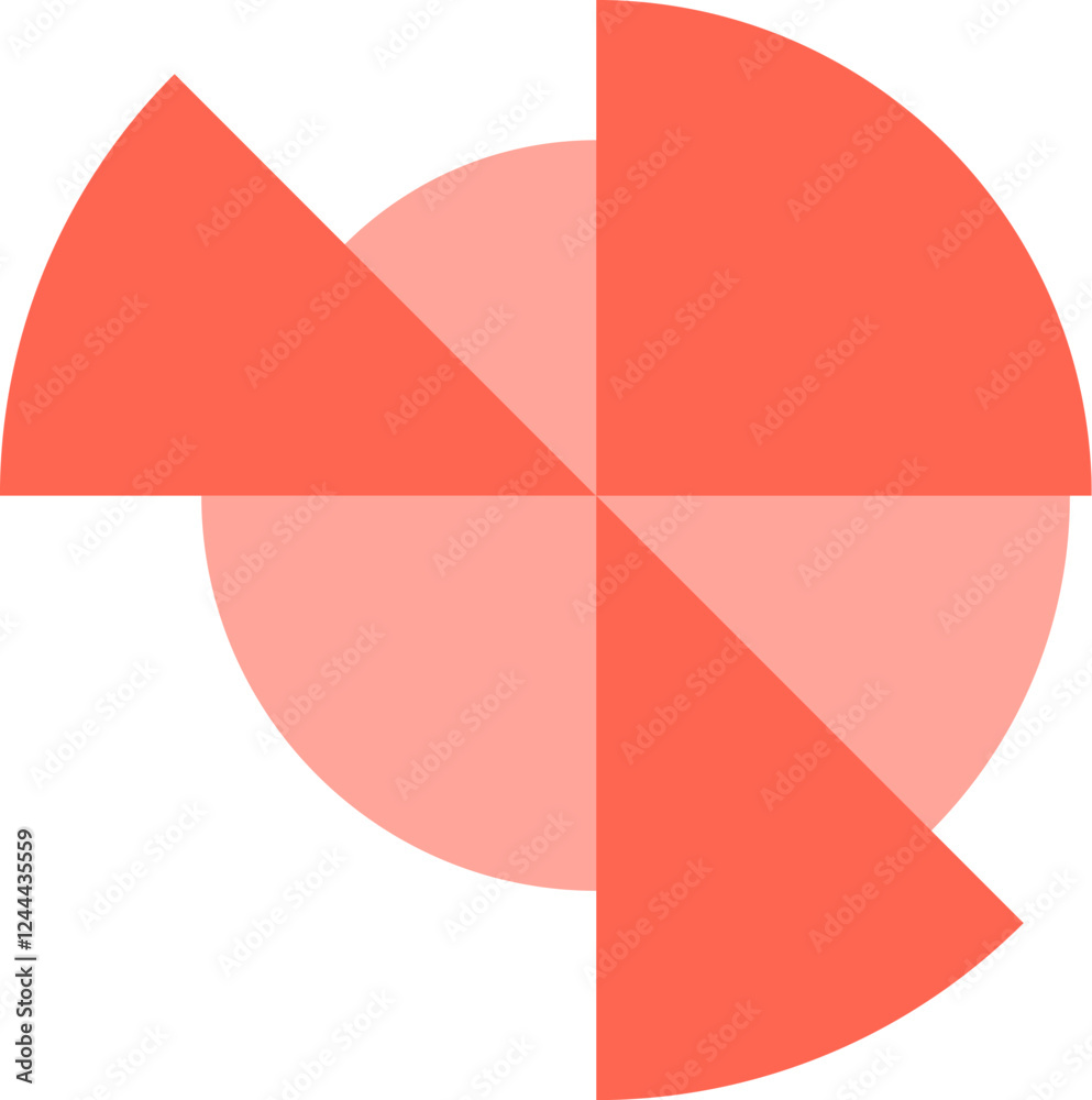Poster coral pink circle divided into four sections by triangles creating a dynamic and visually appealing 