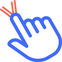 Blue hand using an index finger for clicking or selecting, representing a touching action in digital interaction. Featuring a simple, minimal design on a clean background