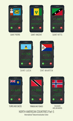 Set of vector illustrations of international country codes and flags of NORTH AMERICAN COUNTRIES . Part 5.
