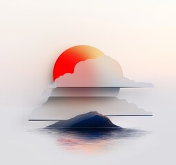 Sun with striped bottom from the 80s, resembling a synthwave or arcade game sun rise or set featuring lined patterns