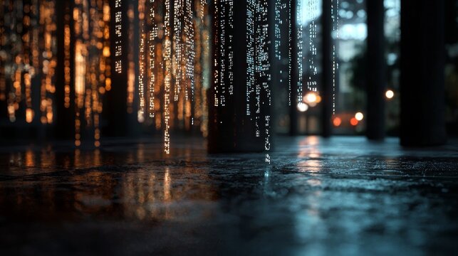 An abstract network intertwined with random programming code, symbolizing the web and software development concept, embodies futuristic technology and digital connectivity within the vast realm of