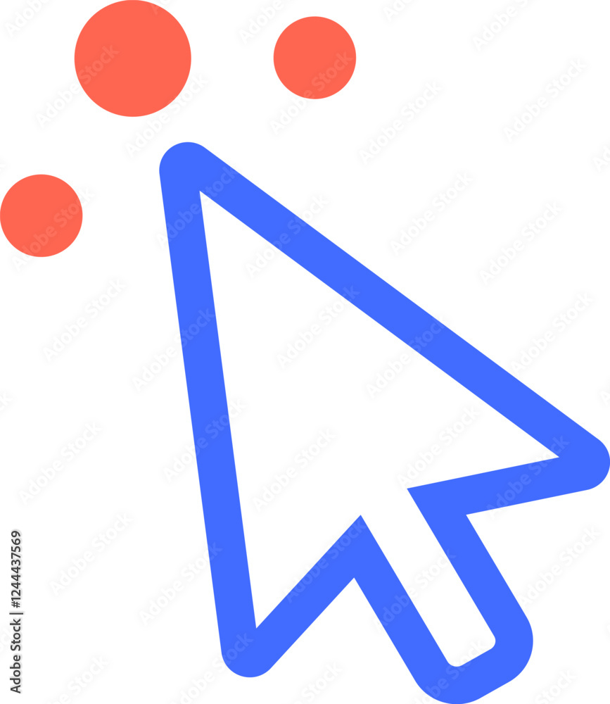 Poster blue mouse cursor clicking and interacting, with red circles appearing around it, representing user 