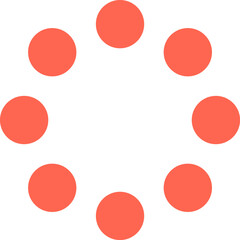 Eight orange dots forming a circle create a loading icon, representing a process in progress, buffering, or waiting, often seen in digital interfaces and applications