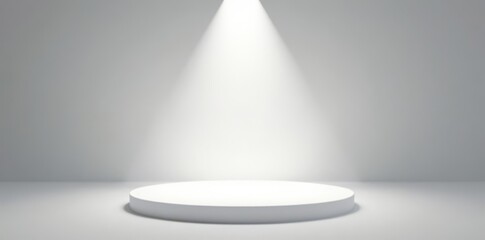 Clean, intensely lit white stage; single spotlight center , studio, backdrop