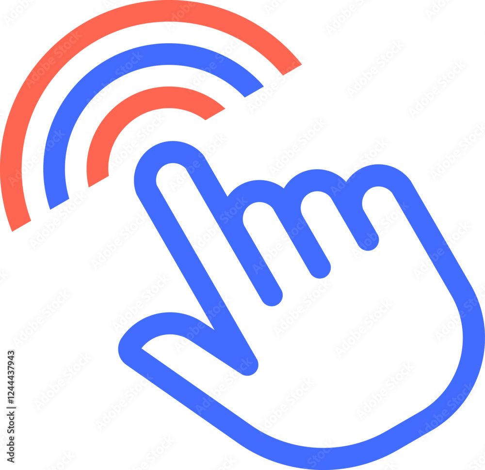 Poster stylized hand using index finger to interact with digital interface, symbolizing user interaction, t