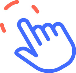 Cartoon hand cursor with index finger extended, clicking and making red lines appear above, representing interaction, selection, or a digital action