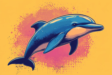 Happy Cartoon Dolphin Playing in the Ocean