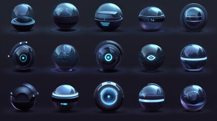 360 degrees virtual camera rotate icons, 3d perspective panorama. Vector angle view circles interface icons for virtual reality map or web design. Rotation spheres and arrows, 3d overview