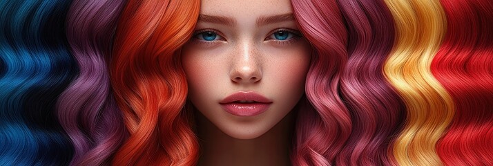 Fototapeta premium Fashionable colorful hair in vibrant lighting showcases artistic expression and individuality