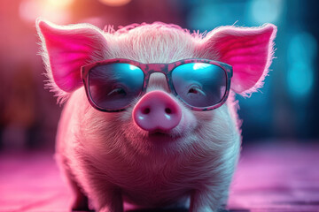 Adorable Pig Kid Dancing in a Colorful Fantasy Land