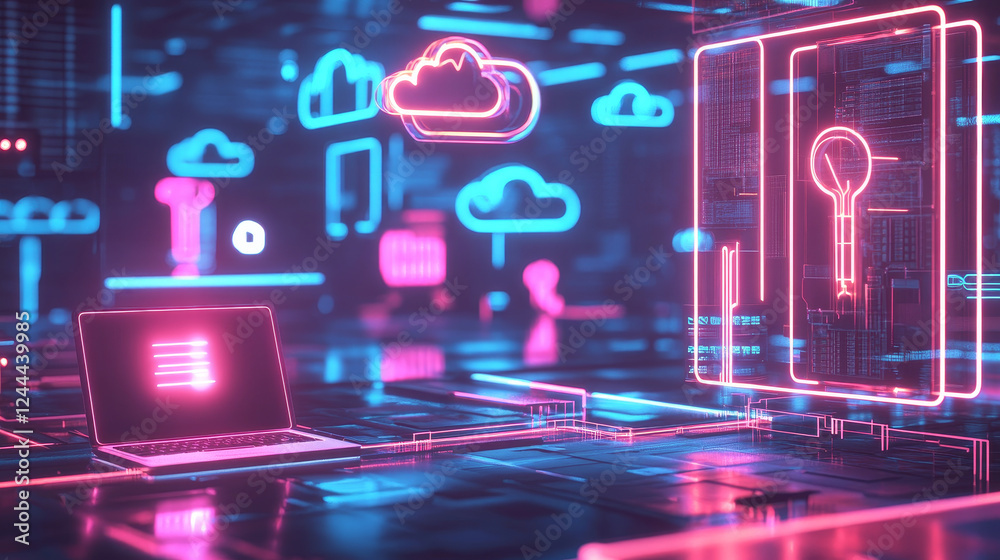 Poster software architecture banner for network information technology themes design. computer, cloud data 