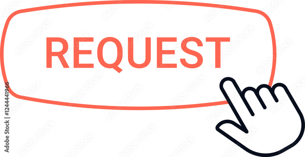Poster illustration of a hand clicking a request button, symbolizing online interaction and digital communi