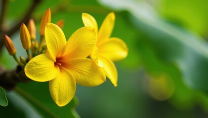 Yellow banana flowers in full bloom on a tree branch, bloom, botanical