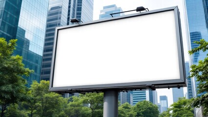 Blank Billboard Mockup on Skyscraper Background