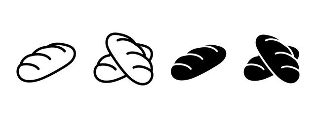 Bread icon. Loaf vector illustration. Bakery symbol. Grocery logo. Baguette sign. Couple of breads laying one on other pictogram. Simple wheat loaf silhouette outline, line and black isolated.