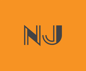 Bold black lettering 'NJ' with geometric elements on a vivid orange background, ideal for branding, design, or modern creative projects.