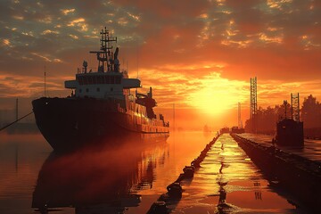 Fototapeta premium Minimalist photo of a robotic-equipped transport ship in an industrial setting